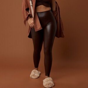 Aerie Offline Chocolate Brown Faux Leather High Rise Leggings Real Luxe Gym Y2K